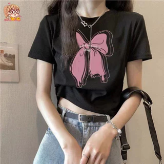 annacny เสื้อยืดสกรีนลายโบว์ 🎀 เสื้อยืดแฟชั่นเท่ห์ๆ มินิมอลน่ารักสุดๆ คอกลมแขนสั้น พร้อมส่ง TS1149