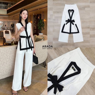 เซตเสื้อแขนกุดพร้อมผ้าผูกเอว และกางเกงขายาว (C684) Arada