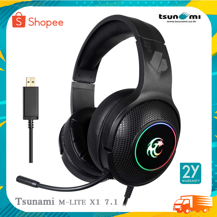 Tsunami X1 หูฟังเกมมิ่ง 7.1 Virtual Sound RGB สีดำ