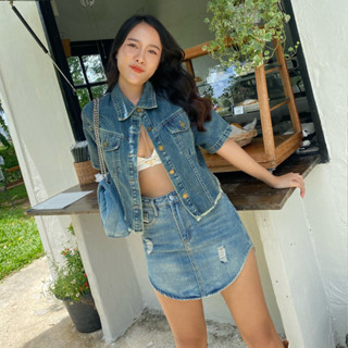 MINIGIRL STORE | Zane denim vest &amp; Davin denim skirt เสื้อเชิ้ตยีนส์และกระโปรงยีนส์