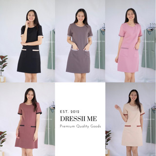 Dressii me : Qzii Dress - New! เดรสทรงเอ มีกระเป๋า ต่อต่อขอบแขนและกระเป๋า ซับในเต็มตัว