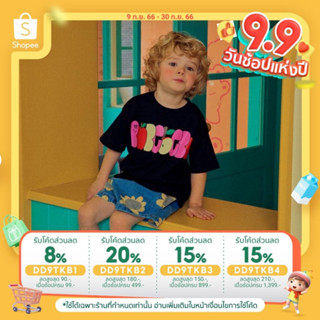 「สินค้าลิขสิทธิ์แท้」Iris kids 23 SS IKS050-IKP050 BeBe Black T-shirt-sunflower Denim pant  เสื้อผ้า กางเกง