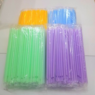 หลอดช้อนสีห่อฟิล์มใส หลอดปลายช้อน แพค 100 เส้น