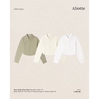 Aliotte - Evan Shirt เสื้อปกเชิ้ต Cotton แขนยาวเสื้อชายโค้งกระดุมผ่าหน้าลำตัวตีเกล็ดมีกระเป๋า1ใบที่หน้าอก