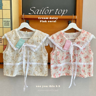 aunaunn.official — Sailor top เสื้อเชิ้ตแขนกุด คอปกกะลาสี ลายปักดอกไม้น่ารักมาก