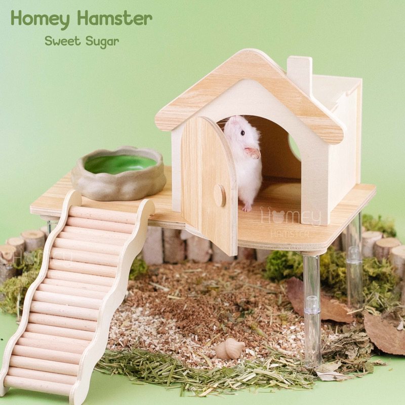 Homey Hamster โต๊ไม้แฮมสเตอร์ Sweet sugar ของแต่งกรง ชั้นลอย บ้านหลบแฮมสเตอร์ กล่องขุด niteangel รองกรง millamore h1