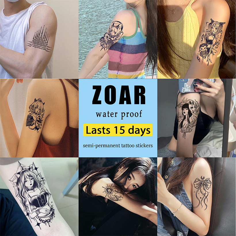 ZOAR พร้อมส่ง🚛O001 Magic tattooสติ๊กเกอร์รอยสักสมุนไพร กันน้ำ กันรอย ยาวนาน กึ่งถาวร แสดงสี เหมือนจร