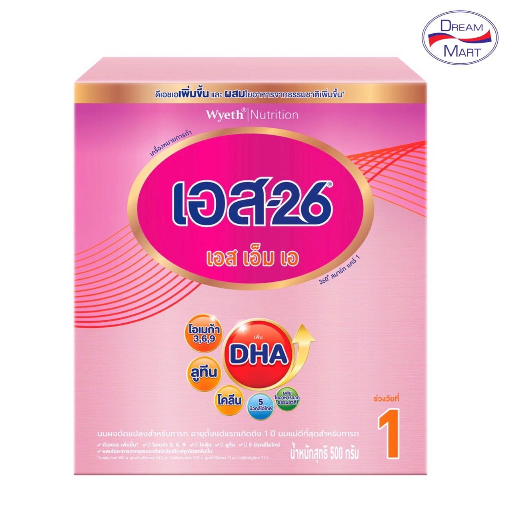 [นมผง] S26 SMA เอส เอ็ม เอ สูตร1 ขนาด 500 กรัม (Exp.22/08/26)