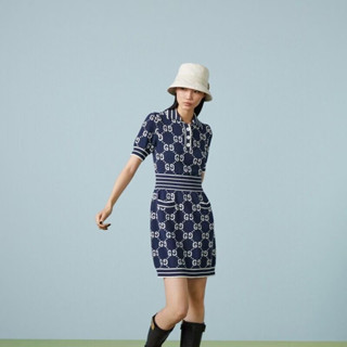 **do** เดรสถัก G u cc i GG COTTON JACQUARD POLO DRESS ผ้ายืดได้ สินค้าใหม่ ของแท้