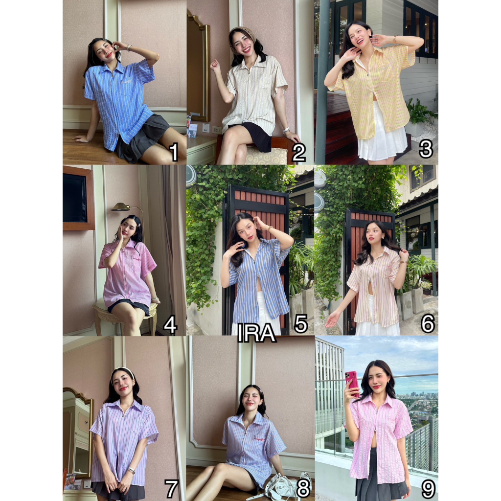 BY IRA(ซื้อในไลฟ์ลดสูงสุด200) (23058) Florida Oversize Shirt เชิ้ตแขนสั้นซิป ซิป2หัว *ปักกระเป๋า simmon*