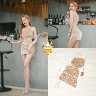 Code : M9 Rattana Dress ชุดเดรสสั้นกำมะหยี่สีทองน้ำตาลเนื้อผ้าดีผ้ายืดได้เว้าเอวมีสายข้างๆรูดได้ สำหรับผู้หญิง ไซส์ Xs-L