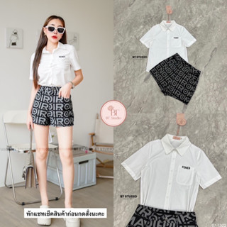 ชุดเสื้อคอปกแขนสั้น+กางเกงยีนส์เดนิทขาสั้น btstuido