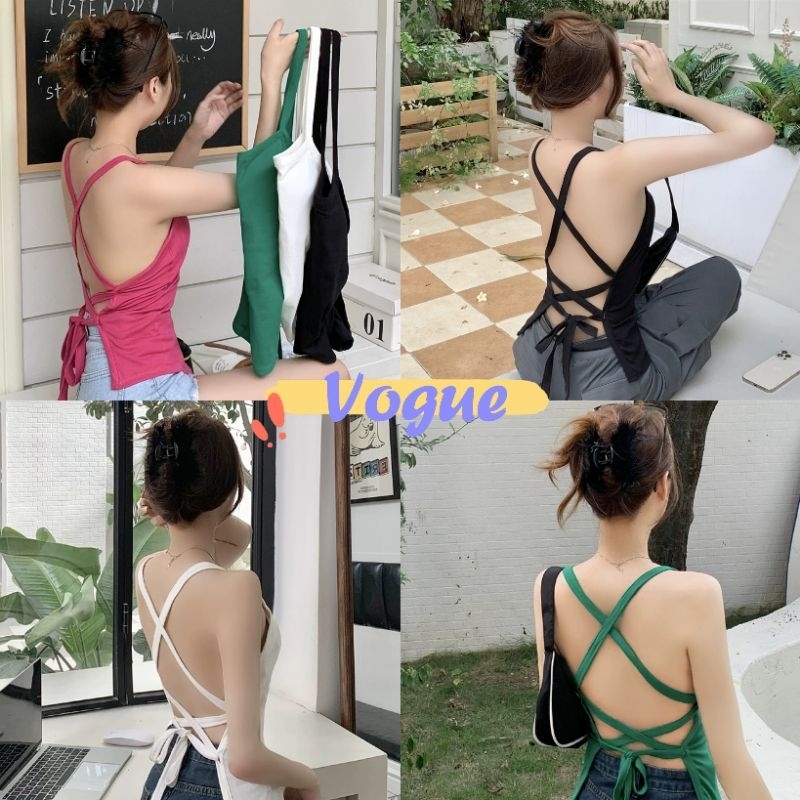 Vogue🌟พร้อมส่ง🌟  เสื้อสายเดี่ยว มีฟองน้ำ เว้าหลังสุดแซ่บ (FY2067) -H