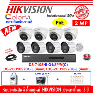 Hikvision IP Colorvu 2MP รุ่น DS-2CD1027G0-L 4mm(4)+1327G0-L 4mm(4)+NVR DS-7108NI-Q1/8P/M(C)(1)+2H2LRJ