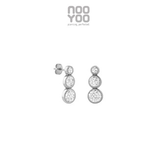 NooYoo ต่างหูสำหรับผิวแพ้ง่าย Triple Circle with Crystal Surgical Steel