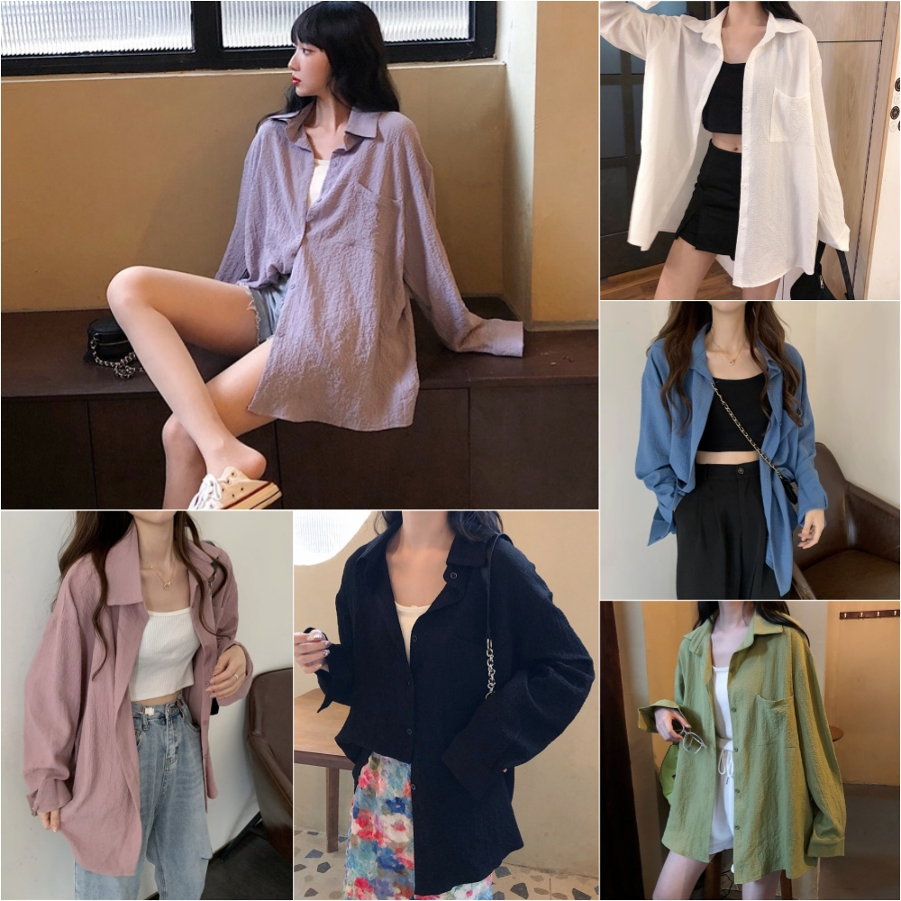 ล้างสต็อก⚡️ CT496 เสื้อเชิ้ตแขนยาว free size ผู้หญิงคอปก พร้อมส่ง ราคาถูกจัดส่งทั่วประเทศ งานเย็บดี มี6สี อก44นิ้ว