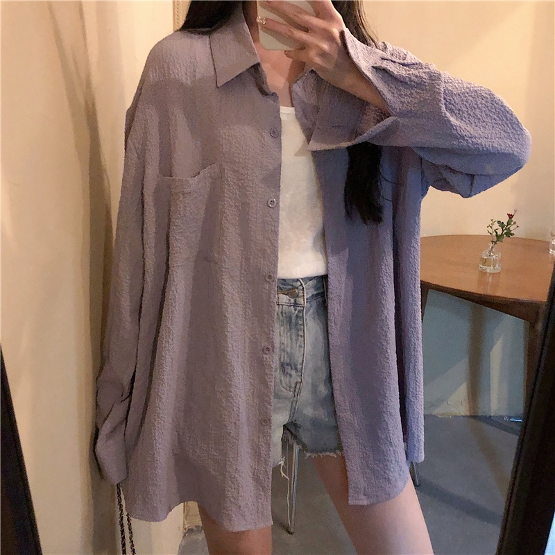 ล้างสต็อก⚡️ CT496 เสื้อเชิ้ตแขนยาว free size ผู้หญิงคอปก พร้อมส่ง ราคาถูกจัดส่งทั่วประเทศ งานเย็บดี มี6สี อก44นิ้ว - รูปที่ 3