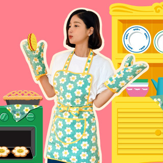 พร้อมส่ง 😊 🌷🌸 KiEunSe x Wiggle Wiggle Glove &amp; Apron Kitchen SET