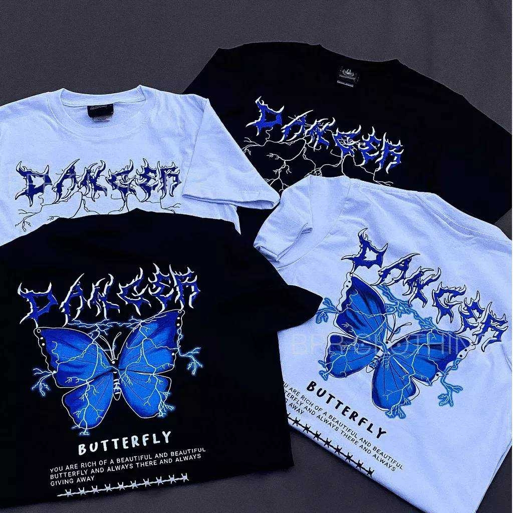 เสื้อยืดคู่รัก คอกลม แขนสั้น สกรีนลายหน้า-หลัง ลายผีเสื้อ ES16