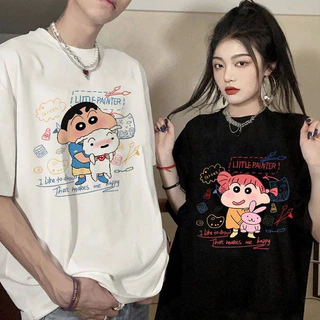 เสื้อยืดแขนสั้นคอกลม เสื้อคู่รัก สกรีนลายน่ารัก ชายหญิง ES60 ชินจัง
