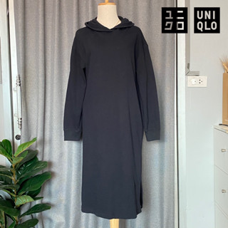 🇯🇵Uniqlo เดรสฮู้ด มือสอง แบรนด์ญี่ปุ่นแท้💯% Size M (อก42”) สีดำ🖤 มีกระเป๋าข้าง ผ้าข้าง L20