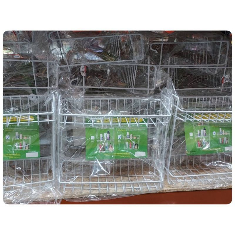 ชั้นแขวนในห้องน้ำทรงเหลี่ยม 2 ชั้น พร้อมอุปกรณ์