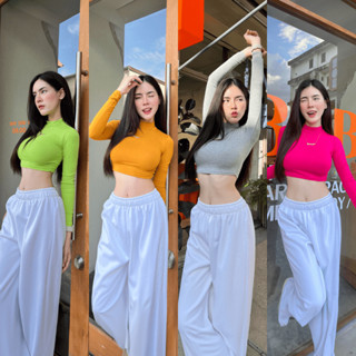 🌈SpinnyHouse🌈 เสื้อคอเต่า ครอปแขนยาว💕💕CROPTOP เสื้อคอเต่าแขนยาว✅ผ้าเรยอน✅ครอปคอเต่า‼️ยาว14 เสื้อเรยอน เสื้อครอป 199