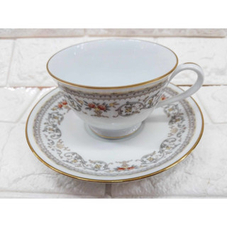 Contemporary FINE CHINA Noritake Japan ชุดแก้วกาแฟพร้อมจานรอง ลายดอกไม้ ขอบทอง สวยงาม หรูหรามากจ้า