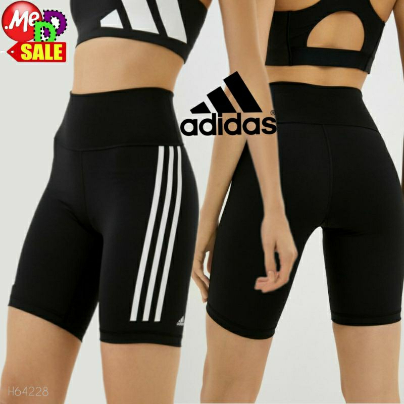 ADIDAS - ใหม่ กางเกงรัดรูปเอวสูง เทรนนิ่ง/ ปั่นจักรยาน HIGH-RISE OPTIME TRAINICONS 3-STRIPES BIKE SHORT H64228 HM8157
