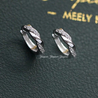 Jinjoo (ราคาต่อคู่) ต่างหูห่วงเกลียวพลอยสลับ ต่างหูเงิน 925 หรูหรา Simple luxury รหัส H105