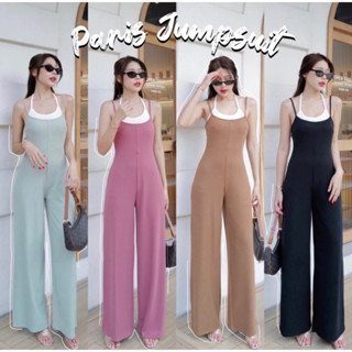 Paris Jumpsuit จั้มสูทขายาวทรงกระบอก ดีเทลสายเดี่ยวสองชั้นสุดชิค มี4สี By Intuon