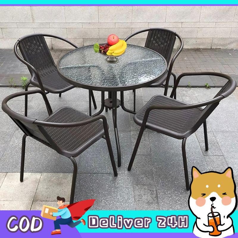 Dogegg มีพร้อมส่ง ชุดโต๊ะเก้าอี้หวายเทียมPE ท็อปโต๊ะกระจก เฟอร์นิเจอร์กลางแจ้ง ราคา ถูกที่สุด ดีลบีเคเค รูปภาพหลัก