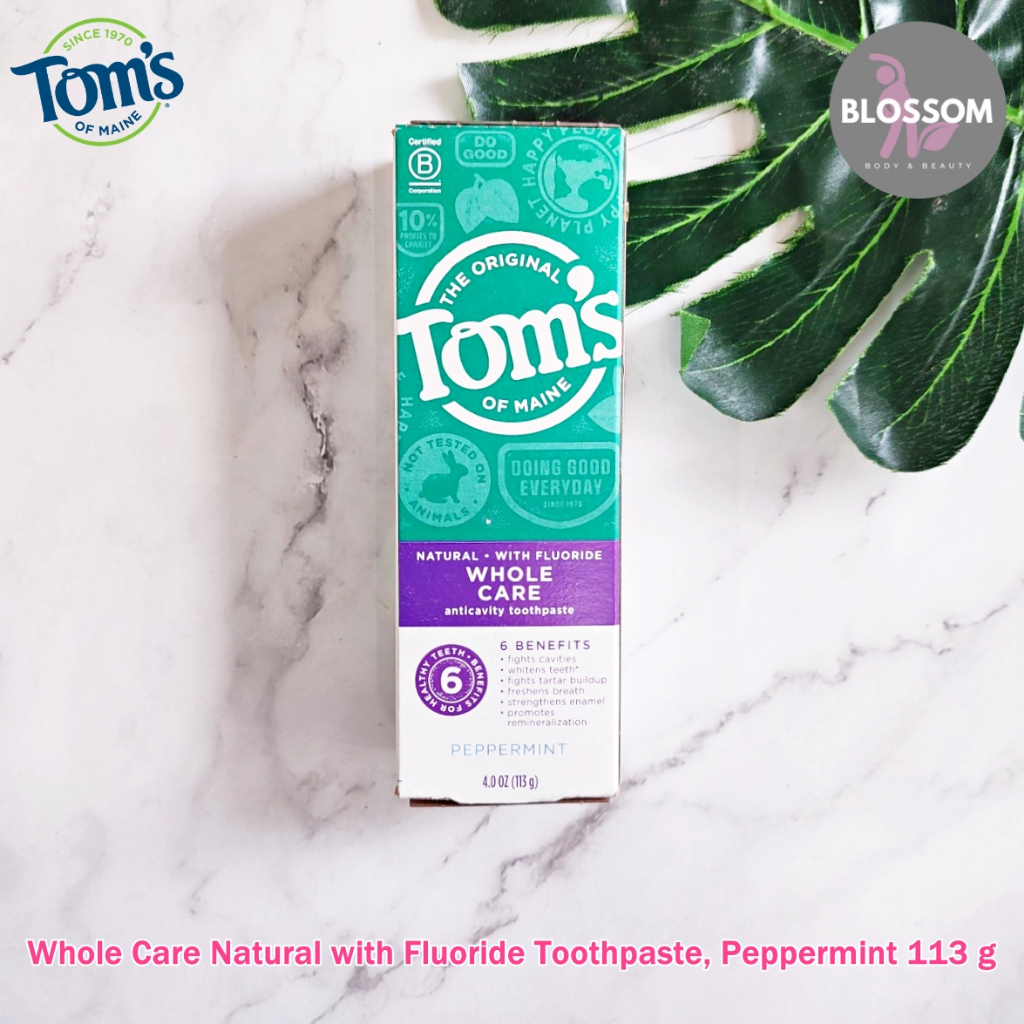 Tom's of Maine - Whole Care Natural with Fluoride Toothpaste, Peppermint 113 g ยาสีฟันฟลูออไรด์ รสเปปเปอร์มินท์