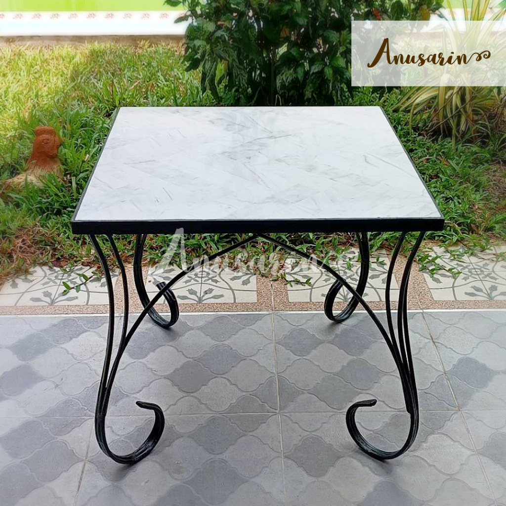 Anusarin Steel Table and Tile Top in White Tone 61x61cm โต๊ะเหล็กหน้ากระเบื้องโทนสีขาว 61x61x57 ซม