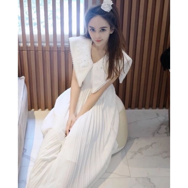 (มือ1)ป้าย Bo Rich Ta(XL)::เดรสอัดพลีทแขนกุดคอปกแต่งอะไหล่ [15/07]