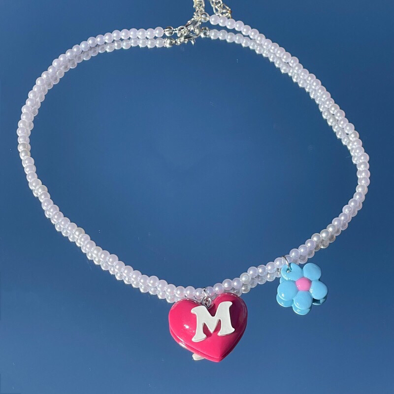 สร้อยมุกจี้ดินปั้น หัวใจ ตัวอักษร Clay necklace🔥สร้อยคอ หัวใจ จี้ดินปั้น ไปทะเล