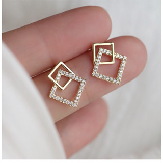 🎀พร้อมส่งจากไทย🎀ต่างหูดีไซน์เกร์ประดับเพรช ต่างหูมินิมอล ต่างหูผู้หญิง