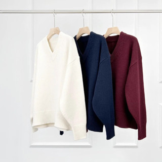 เสื้อSweaterคอวีแขนยาวผลิตจากขนmerino wool100%