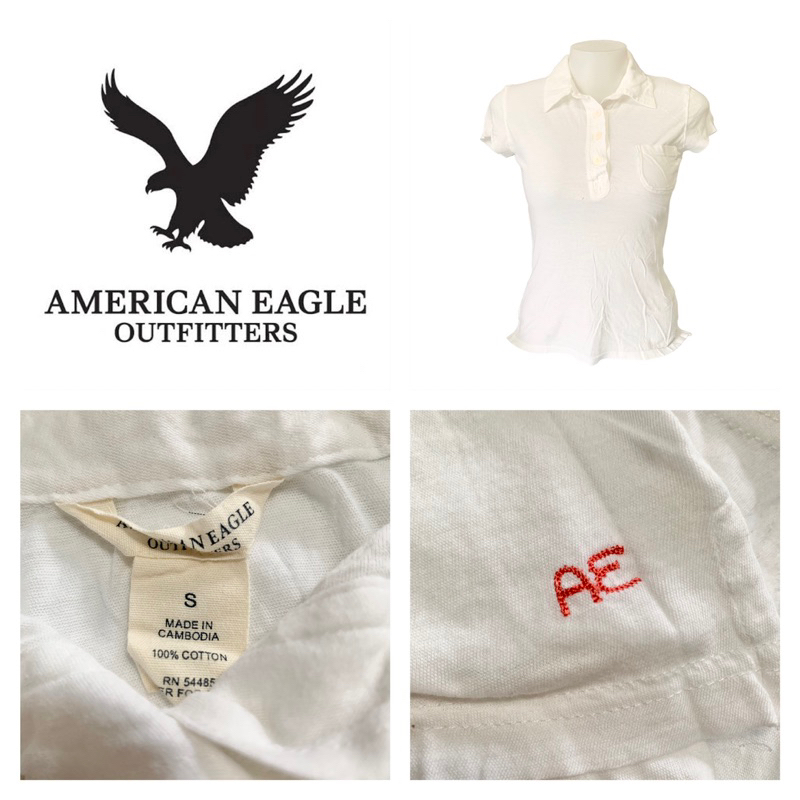 American Eagla ปักAE (XX30) เสื้อคอปก ผ้ายืด แขนสั้น ผู้หญิง ผ้ามุ้ง มีกระเป๋าเล็กๆหน้าอกซ้าย ผ้าบาง เซลล้างสต็อก