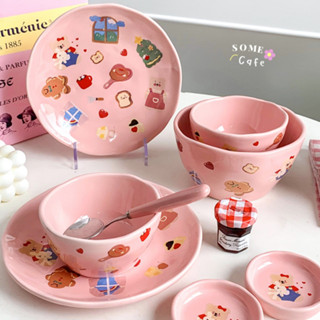 [พร้อมส่ง] 🐻 Bear painting bowl and plate ceramic จาน ถ้วย เซรามิค 💞