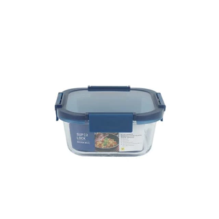 Superlock Glass รุ่น 6218 กล่องแก้วถนอมอาหาร ทรงจตุรัส ล็อก 2 ชั้น สีฟ้า รุ่น Blue Series ความจุ 800 มล.