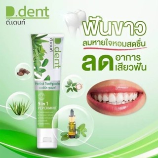 (12หลอด) ยาสีฟันดีเดนท์ D.dent ยาสีฟันสมุนไพร9ชนิด มีฟลูออไรด์ 1500ppm.สูตรเปปเปอร์มิ้นต์ ลดกลิ่นปาก ป้องกันฟันผุ