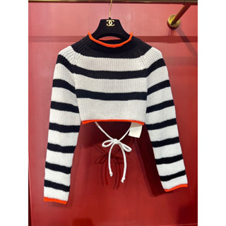 ZARA STRIPE CROP SWEATER เสิ้อไหมพรม ทรงครอป ผ้านิต เนิ้อดีมาก โชว์หลัง แต่งเชือกผูก ซาร่า