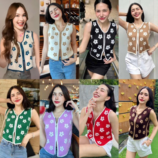 พร้อมส่ง-เสื้อทรงกั๊กลายดอก ซิปหน้า ลายดอกไม้น่ารัก🌸🌼