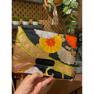 Vintage Kimono Obi Clutch ใช้ได้ 2 ทรง *ผ้าหมอง ด้ายรัน* มือสอง กระเป๋ากิโมโน ปัก