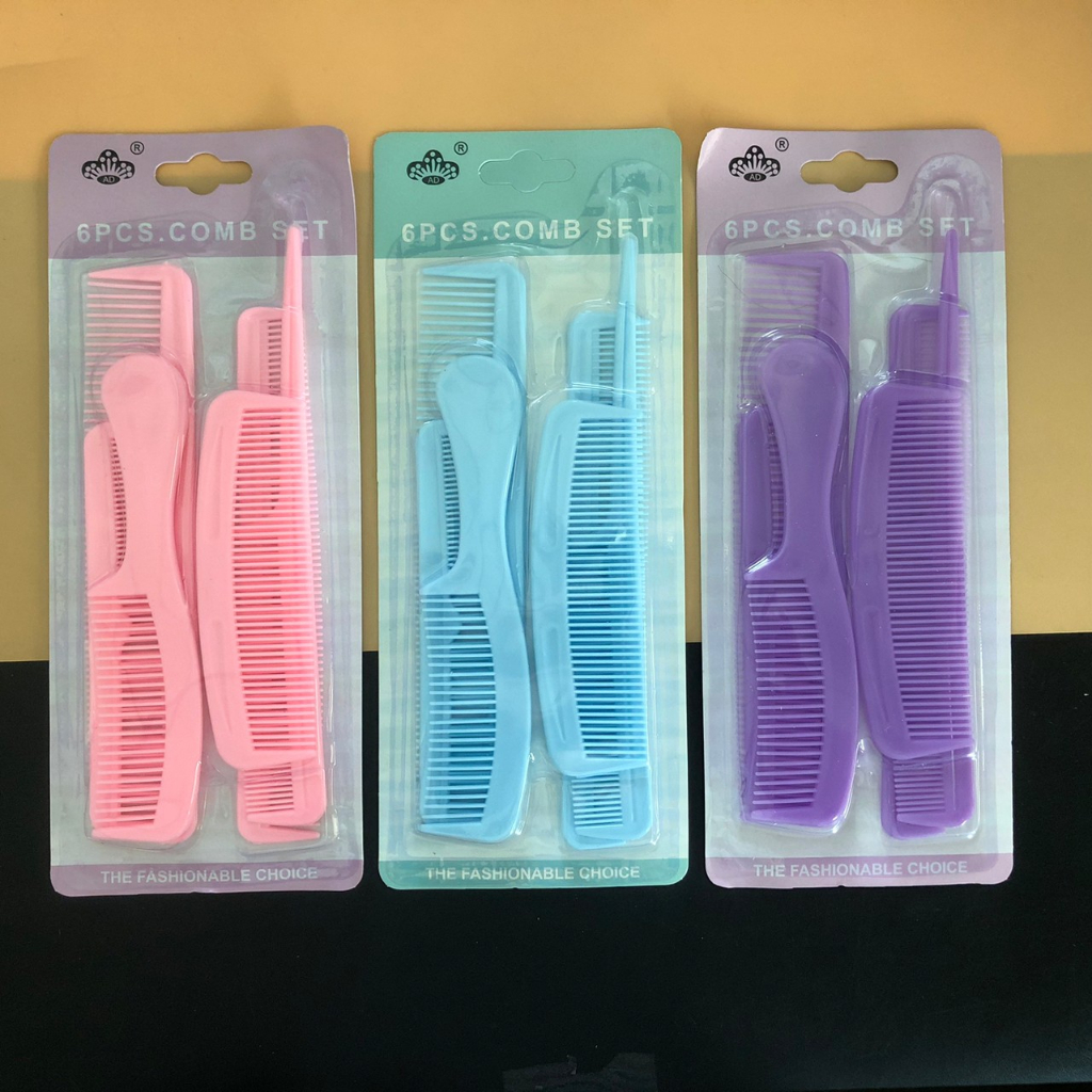 (ยกโหล 12 ชิ้น) No.352หวี หวีผม หวีแพ็ค 6 ชิ้น คละสี x12