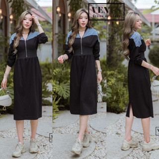 🌈🌿🌸🌼🌺🤎💙🇰🇷 Cotton Patch Jeans Zip Long Sleeve Maxi Dress