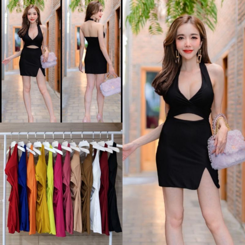 ✅MDR28✅ เดรสคล้องคอเว้าหน้าโชว์หลัง เดรสเซ็กซี่