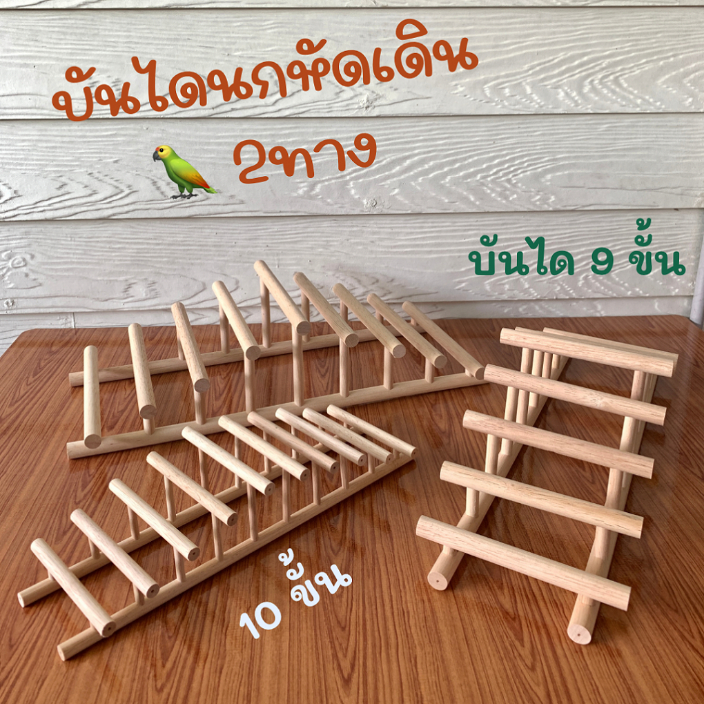 บันไดไต่ 2 ทาง บันไดนกหัดเดิน ขึ้นลง จำนวนขั้นไต่ 9 ขั้น และ 10 ขั้น ผลิตจากไม้ธรรมชาติ ปลอดภัยสำหรับสัตว์เลี้ยง