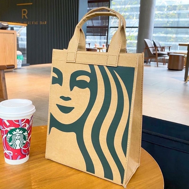 พร้อมส่งจากไทย คอลใหม่ กระเป๋า Starbucks ถือเเบบเก๋ๆใส่ของได้เยอะ ขนาด27*20cm